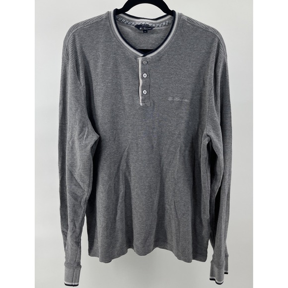 Ben Sherman Henley Shirt Men's Size XXL Gray Navy Waffle Knit - Picture 1 of 6